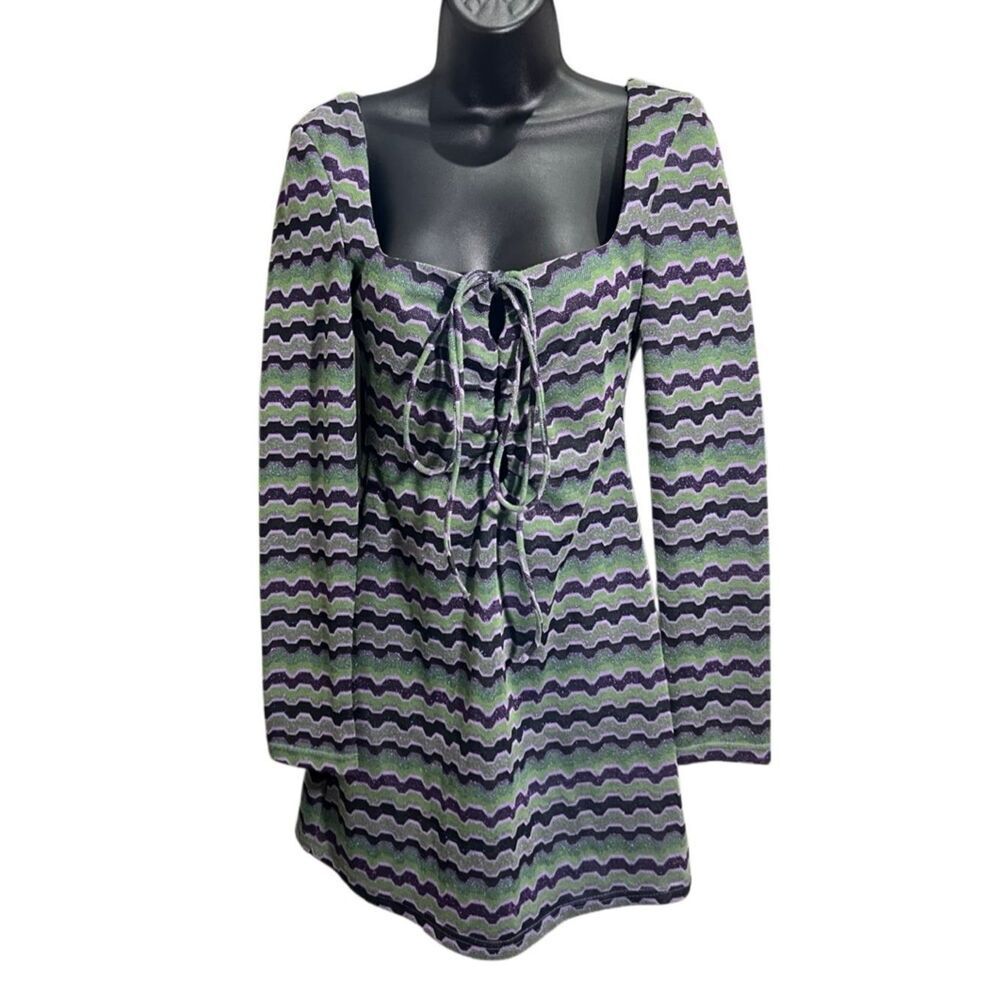 Zara metallic striped zig-zag knit mini dress Size Medium